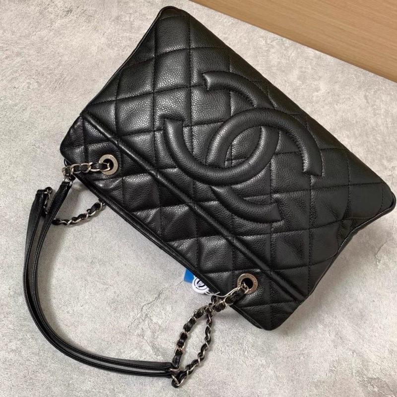 ♥️CHANEL香奈兒黑銀荔枝托特包-8