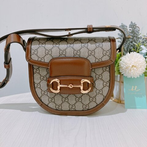 TK1987	古馳 迷你馬鞍包  斜背包 單肩  Horsebit 1955 Small Shoulder Bag Canvas Brown