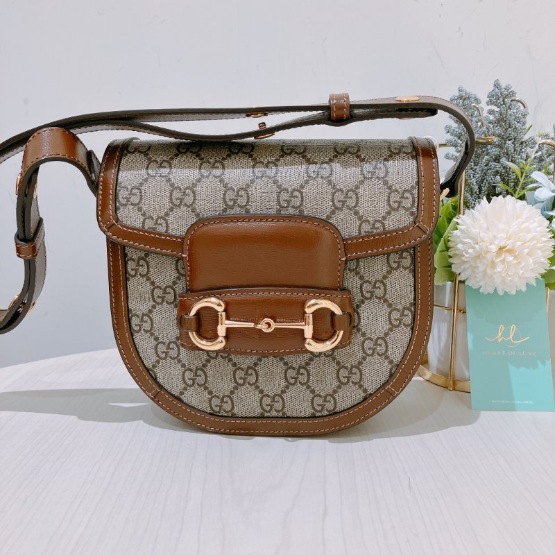 TK1987	古馳 迷你馬鞍包  斜背包 單肩  Horsebit 1955 Small Shoulder Bag Canvas Brown-0