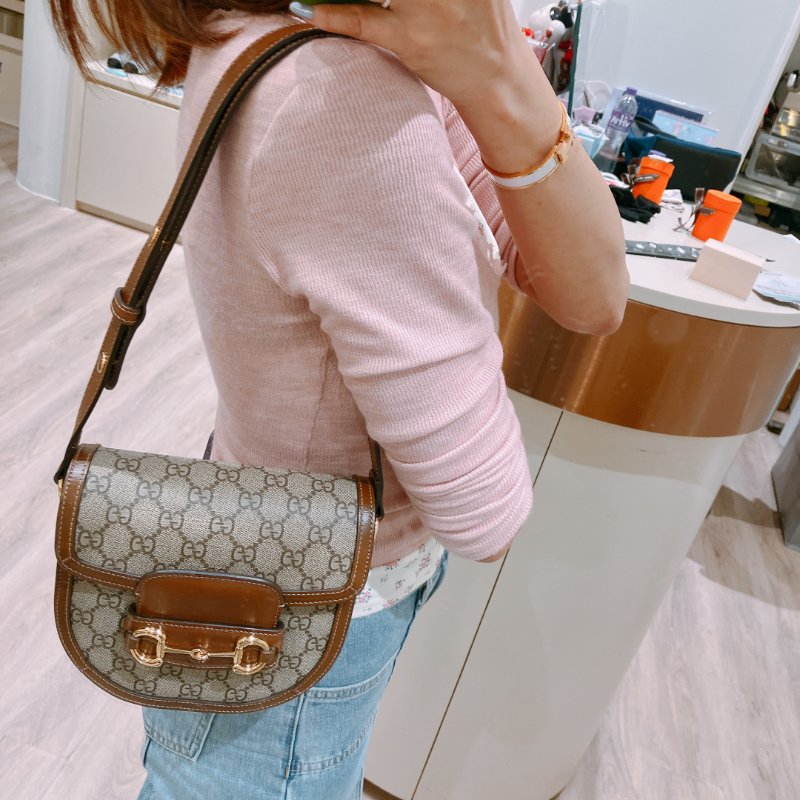 TK1987	古馳 迷你馬鞍包  斜背包 單肩  Horsebit 1955 Small Shoulder Bag Canvas Brown-8