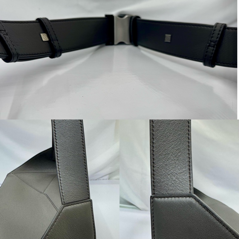 LOEWE 小款拼圖腰包 灰棕色經典小牛皮／可斜背胸包 PUZZLE CROSSBODY WAIST BUMBAG 062434-2