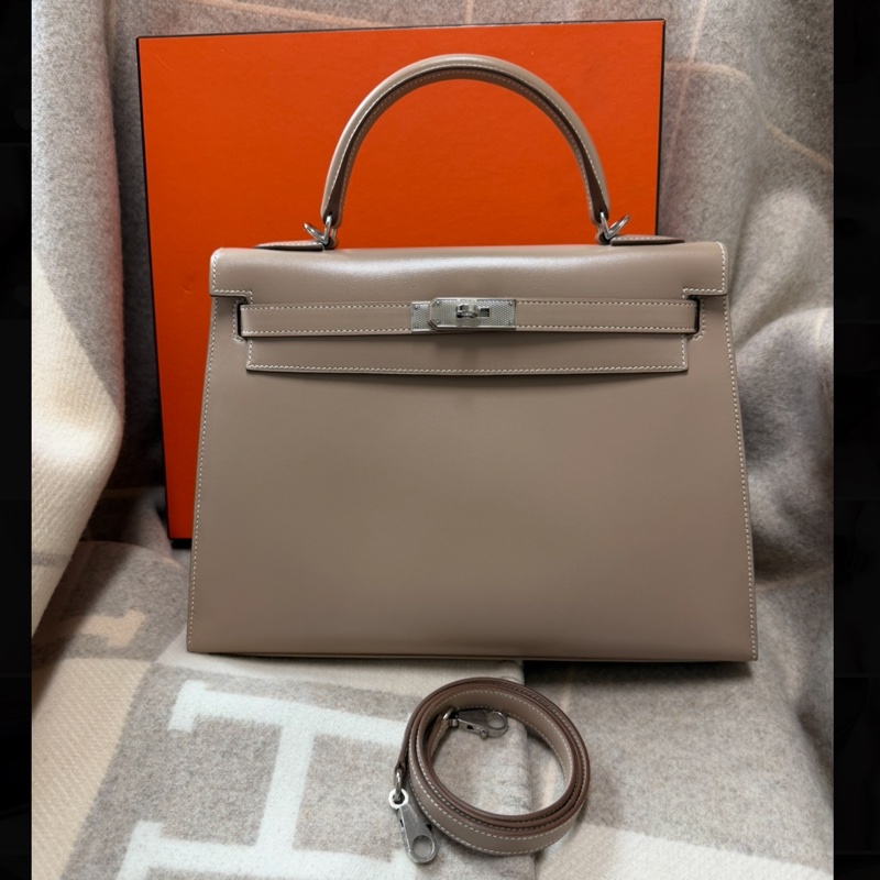 Hermes 愛馬仕Kelly32 灰色 菱紋銀釦 Kelly 32-0