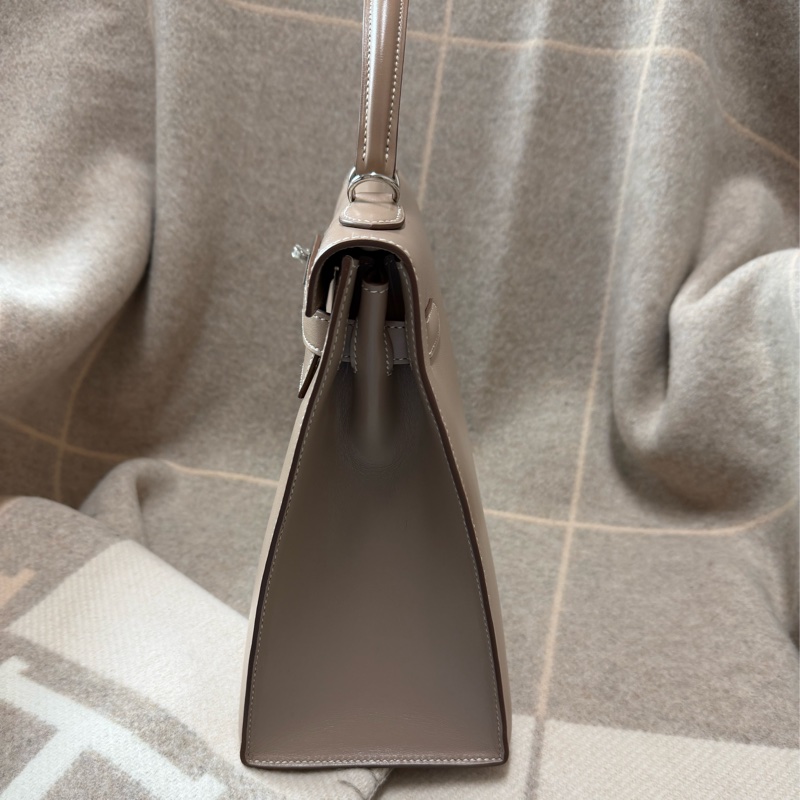Hermes 愛馬仕Kelly32 灰色 菱紋銀釦 Kelly 32-3
