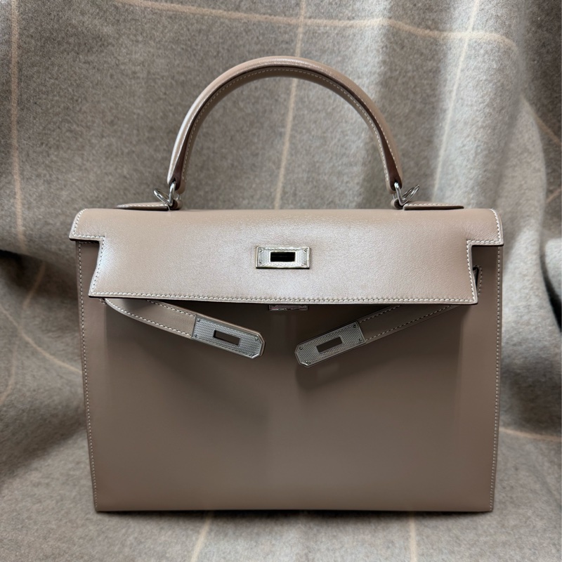 Hermes 愛馬仕Kelly32 灰色 菱紋銀釦 Kelly 32-5