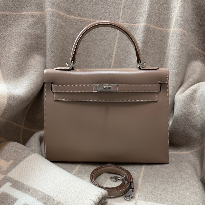 Hermes 愛馬仕Kelly32 灰色 菱紋銀釦 Kelly 32-16