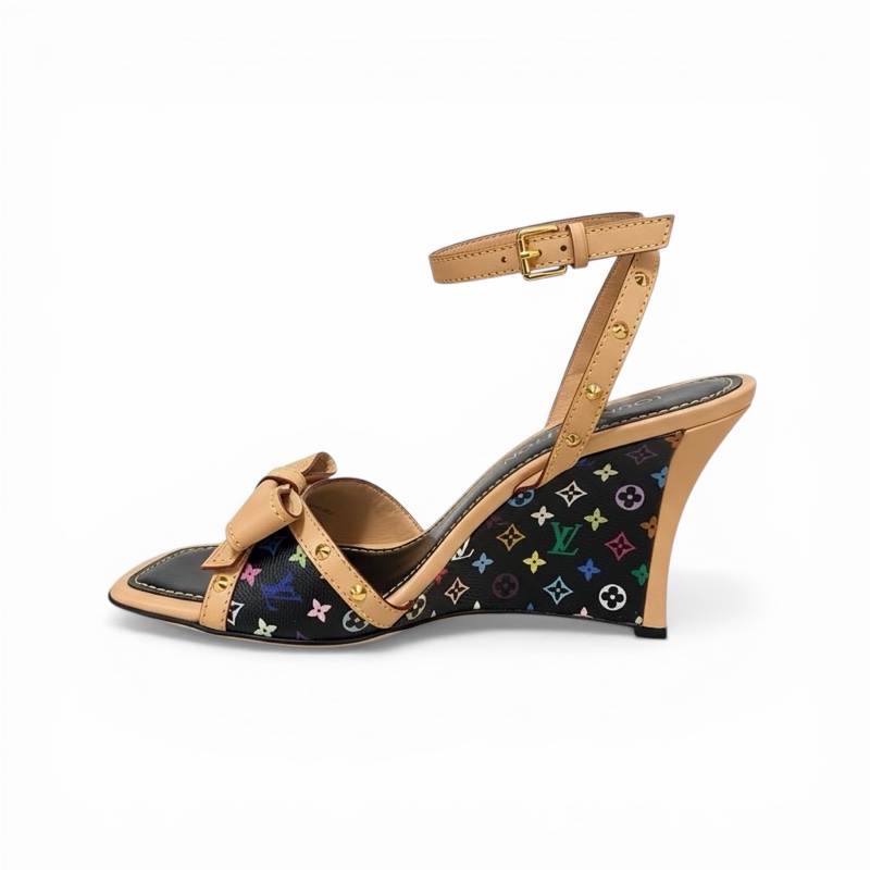 🍒 Louis Vuitton LV Multicolore 村上隆經典黑彩33系列蝴蝶結楔型涼鞋 size:39/2F260324-1-7