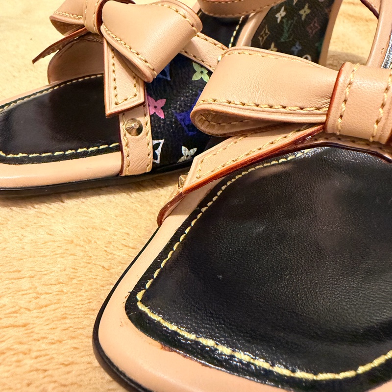 🍒 Louis Vuitton LV Multicolore 村上隆經典黑彩33系列蝴蝶結楔型涼鞋 size:39/2F260324-1-19