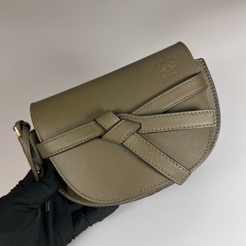 LOEWE 墨綠GATE MINI 帆布背帶包-5