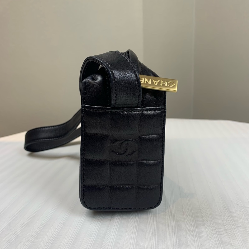 香奈兒/Chanel 金扣黑色冰格紋飯盒腋下包20.5x6.5x10cm-6