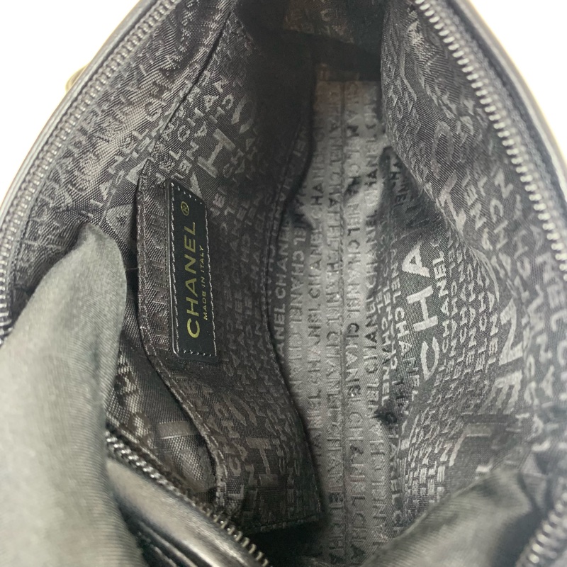 香奈兒/Chanel 金扣黑色冰格紋飯盒腋下包20.5x6.5x10cm-7