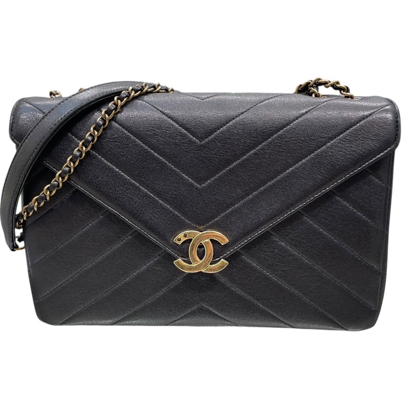 CHANEL 香奈兒 Paris-Seoul Coco Envelope 山型紋信封包  皮革 黑色 金釦-0