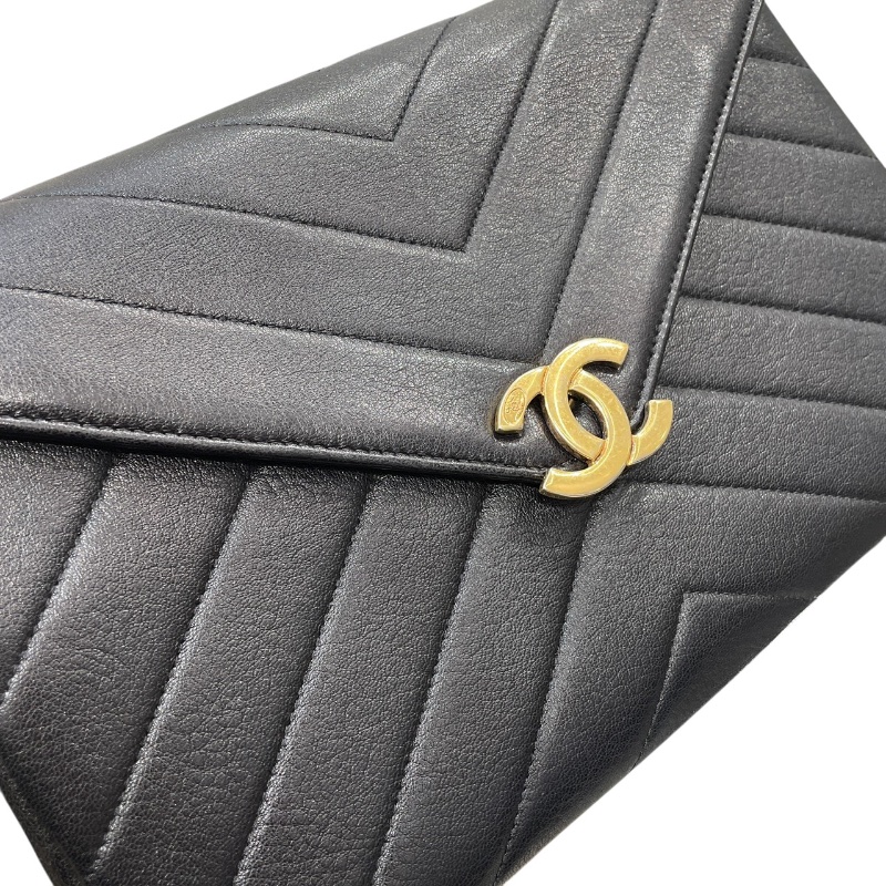 CHANEL 香奈兒 Paris-Seoul Coco Envelope 山型紋信封包  皮革 黑色 金釦-10