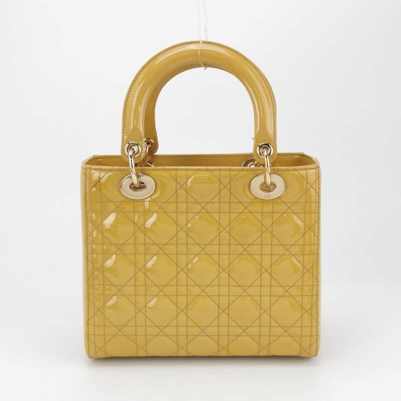 Dior Lady Dior戴妃包款中型漆皮藤格紋字母Logo吊飾單肩包-4