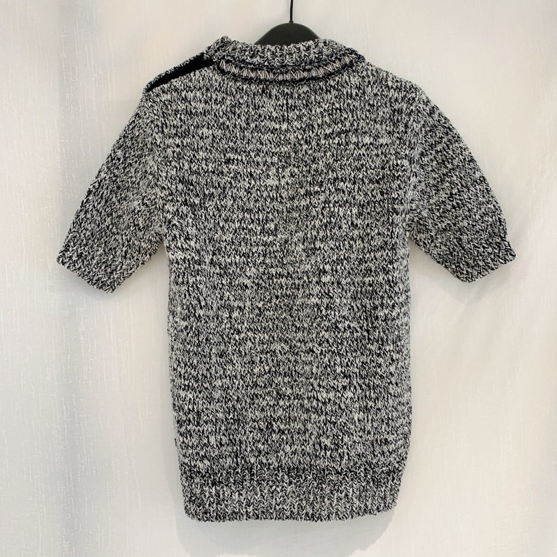 路易威登/Louis Vuitton 黑白針織短袖毛衣T恤 串珠裝飾肩扣 S碼-1