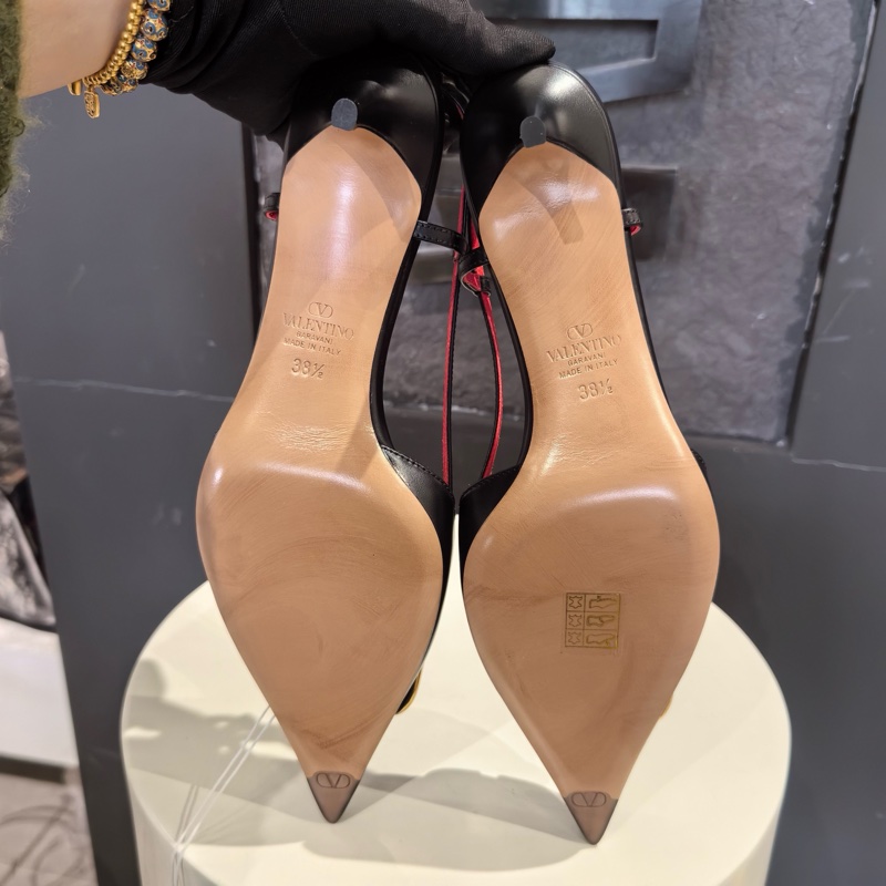 全新全套Valentino華倫天奴  牛皮高跟鞋 4cm 女款 黑色  38.5碼-5