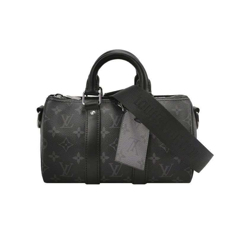 Louis Vuitton (LV)Keepall25牛皮Monogram印花加強飾帶斜背包晶片款-0