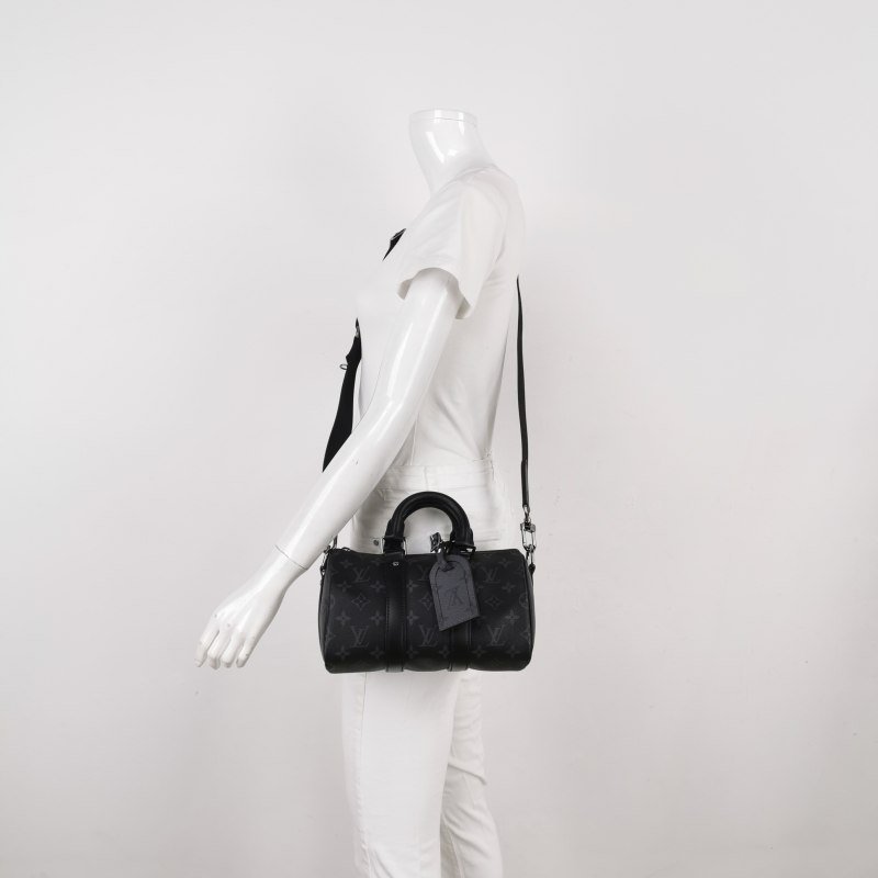 Louis Vuitton (LV)Keepall25牛皮Monogram印花加強飾帶斜背包晶片款-1