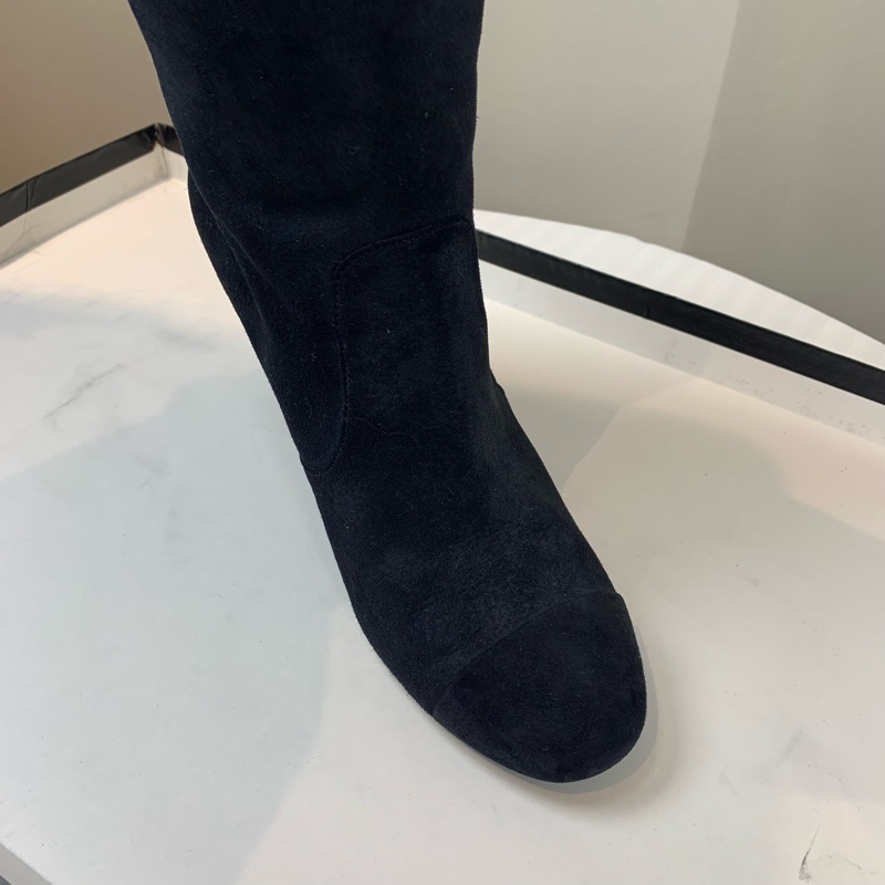 香奈兒/Chanel 金扣黑色麂皮細跟長筒靴 跟高約7公分 37碼 配件：盒子，塵袋，替換鞋跟釘-7