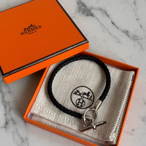 Hermes 黑編織銀釦手環 百搭❤️‍🔥❤️‍🔥