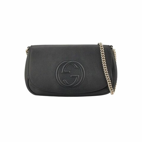 Gucci Soho標準款牛皮純色壓花雙G翻蓋包斜背包