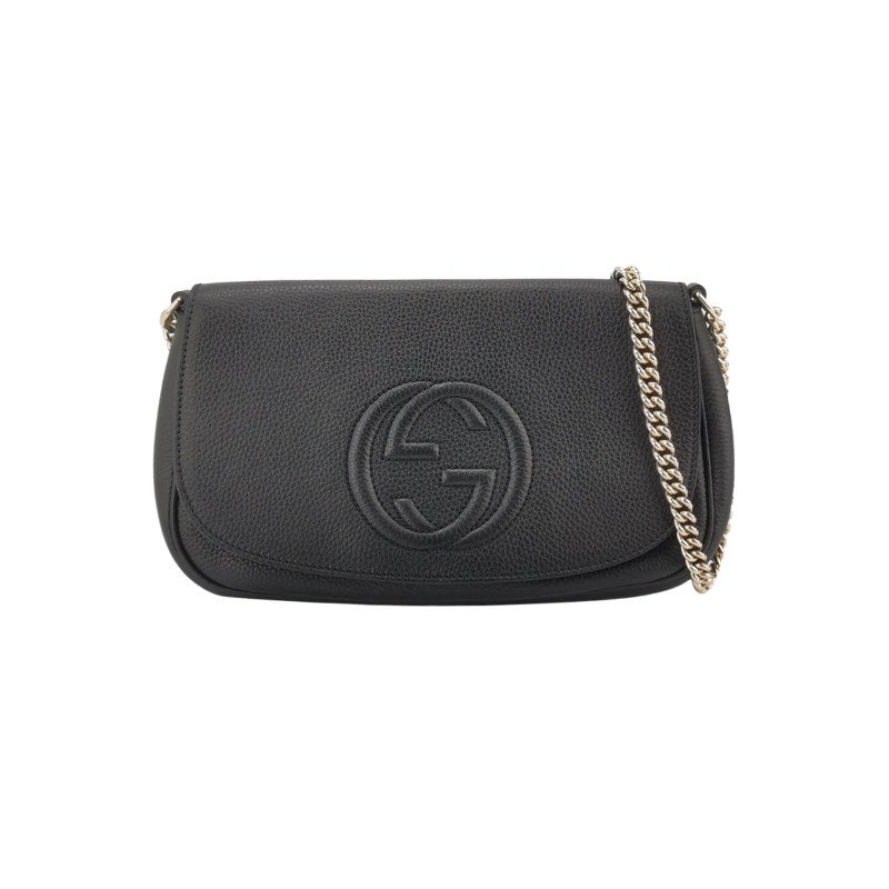 Gucci Soho標準款牛皮純色壓花雙G翻蓋包斜背包-0