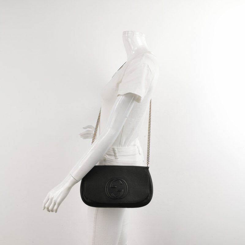 Gucci Soho標準款牛皮純色壓花雙G翻蓋包斜背包-1