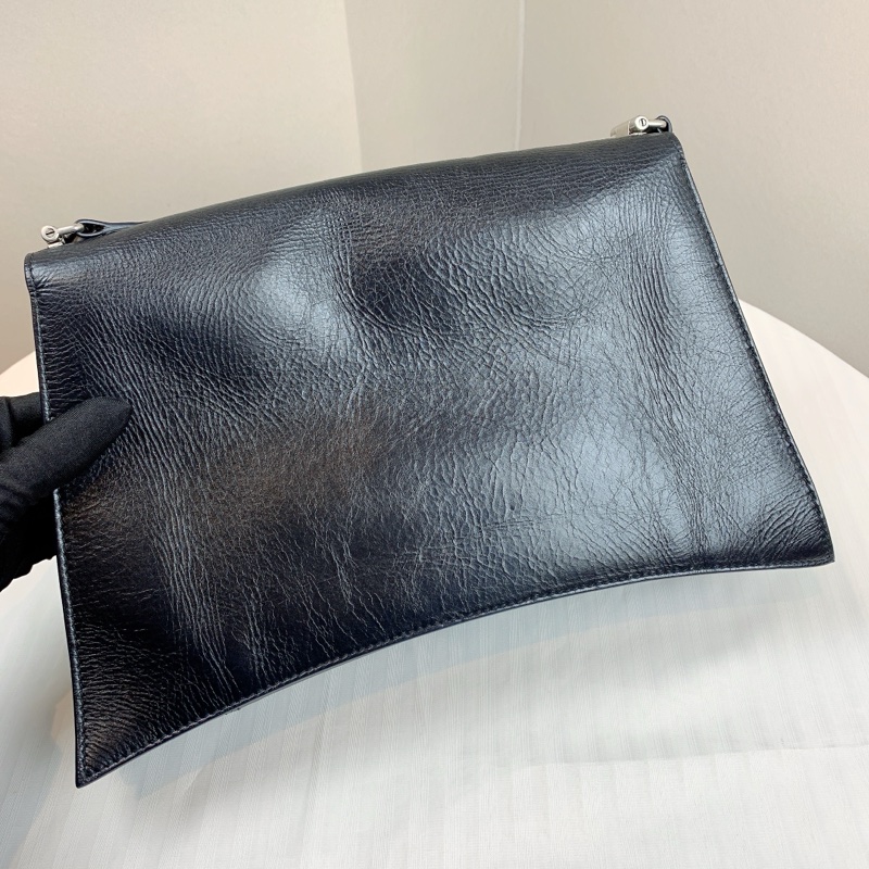 巴黎世家/Balenciaga Crush黑色銀扣沙漏包 紙感牛皮油蠟皮 中號 32x10x20cm-2