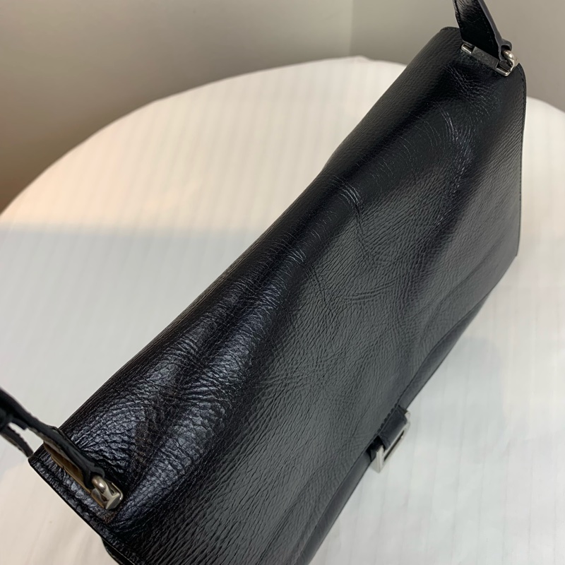 巴黎世家/Balenciaga Crush黑色銀扣沙漏包 紙感牛皮油蠟皮 中號 32x10x20cm-3