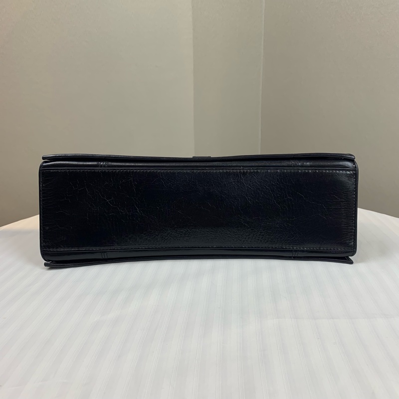 巴黎世家/Balenciaga Crush黑色銀扣沙漏包 紙感牛皮油蠟皮 中號 32x10x20cm-4