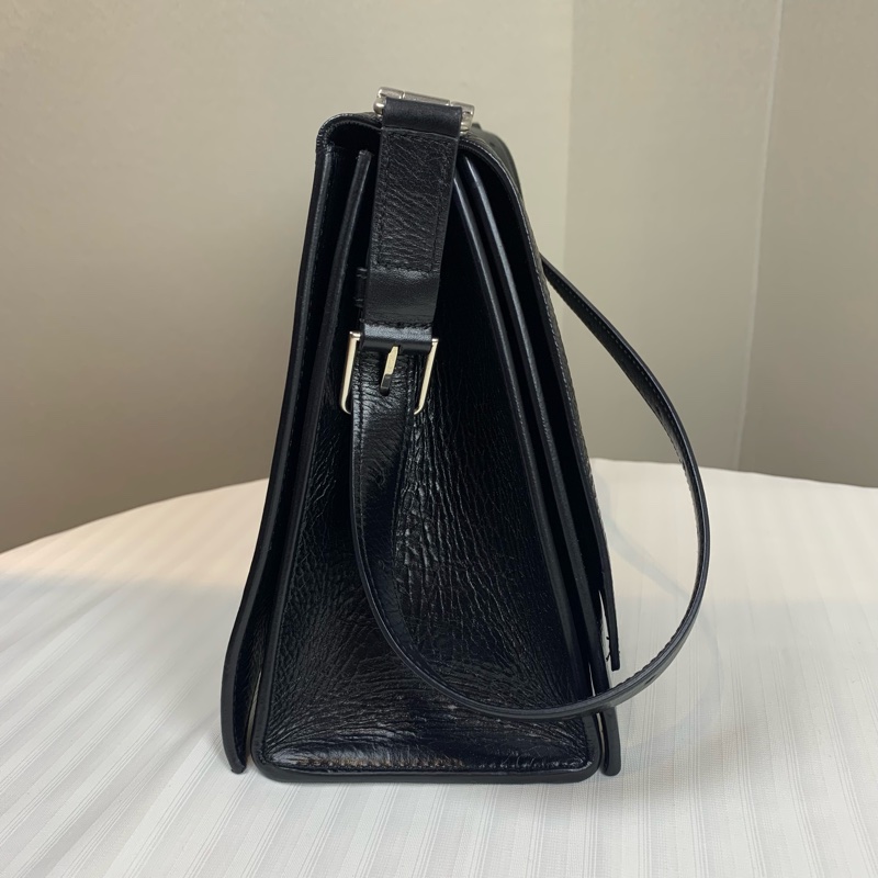 巴黎世家/Balenciaga Crush黑色銀扣沙漏包 紙感牛皮油蠟皮 中號 32x10x20cm-5