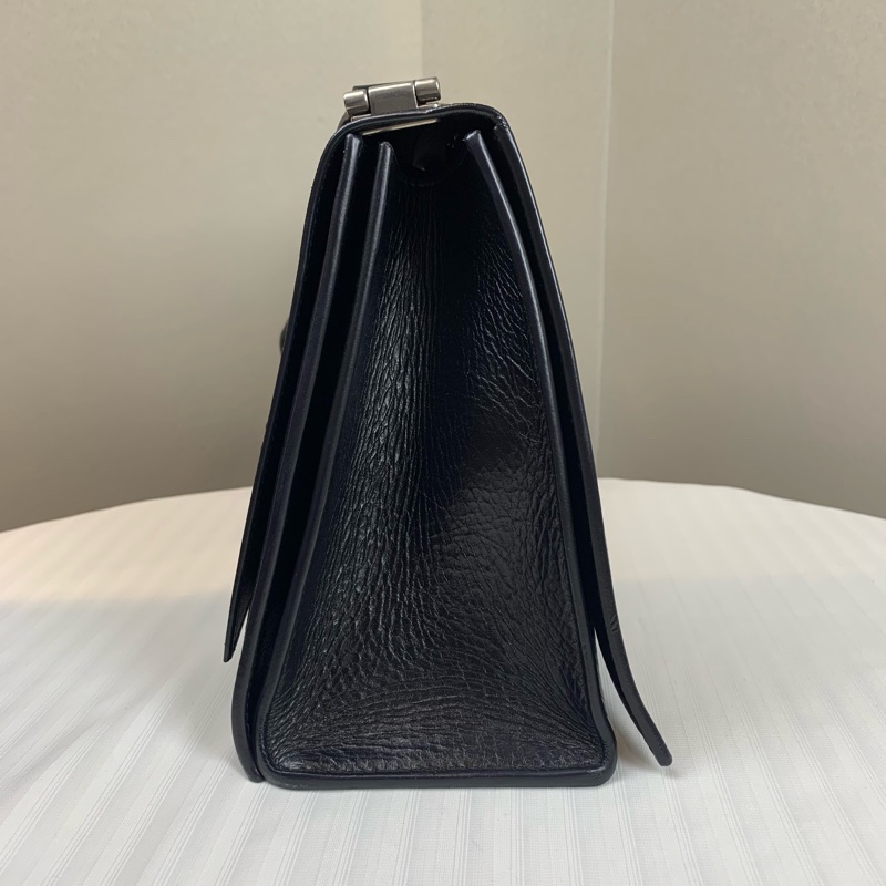 巴黎世家/Balenciaga Crush黑色銀扣沙漏包 紙感牛皮油蠟皮 中號 32x10x20cm-6