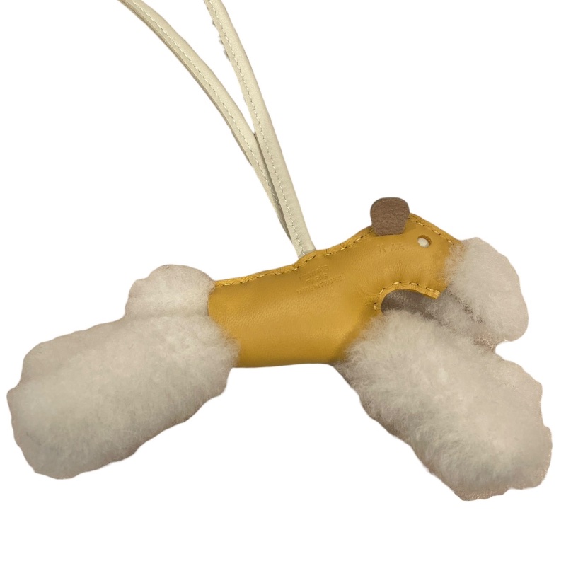 HERMES 愛馬仕 BUDY 毛絨狗狗吊飾 皮革 芝麻色-2