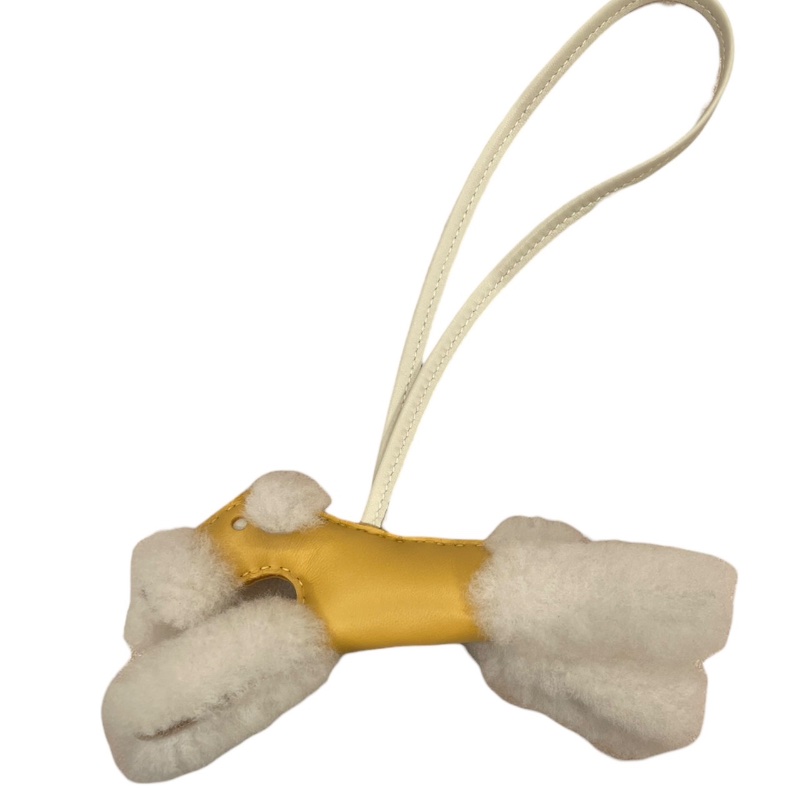 HERMES 愛馬仕 BUDY 毛絨狗狗吊飾 皮革 芝麻色-3