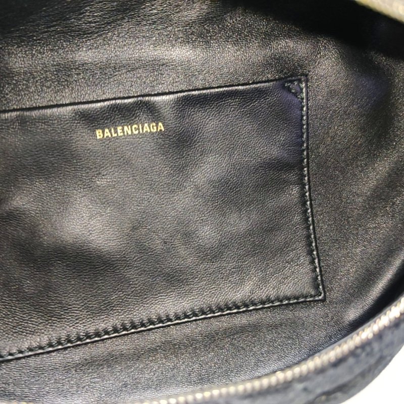 BALENCIAGA Souvenirs黑色絲絨斜挎包腰包/胸包金色銀色五金-6