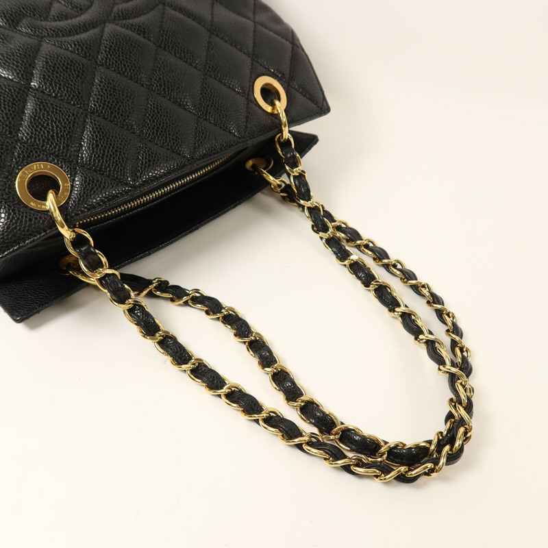 CHANEL 牛皮皮革Petit Tote Bag金扣鏈帶肩背袋-7
