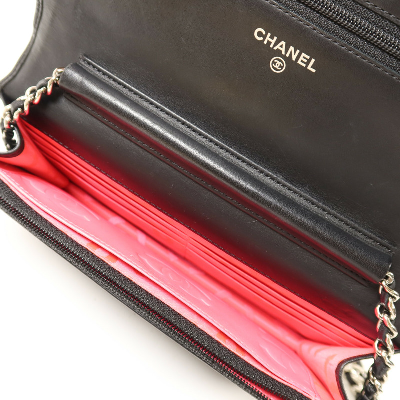 CHANEL 牛皮皮革Wallet on Chain銀扣鏈帶肩背袋-4