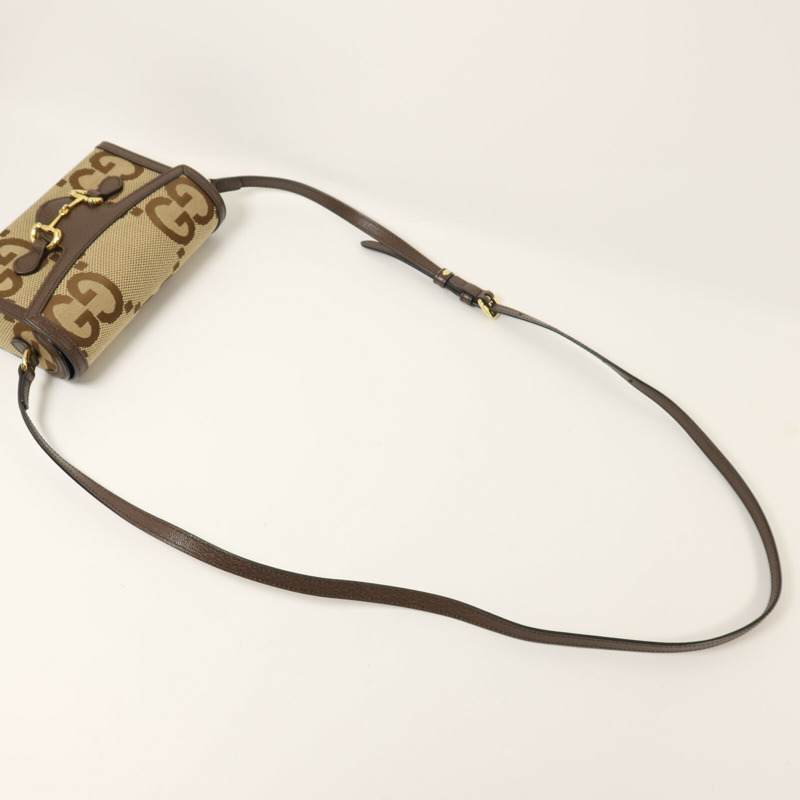 GUCCI 帆布Horsebit 1955金扣肩背袋-7