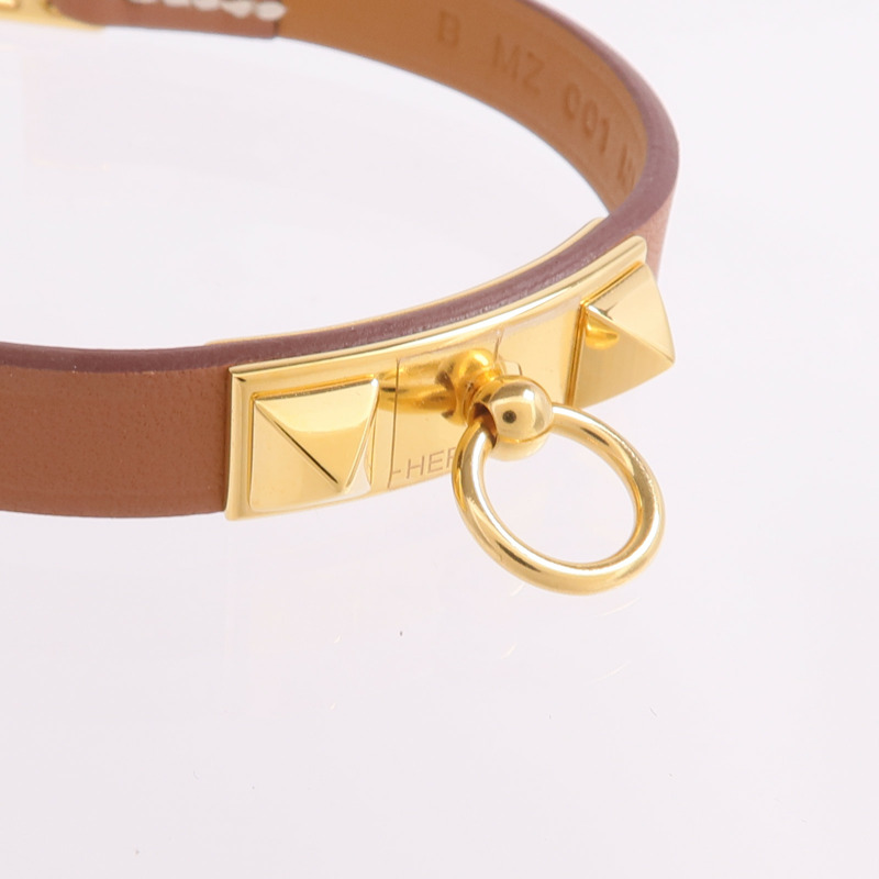 HERMES Swift皮革Mini Rivale Bracelet金扣手帶Gold-7