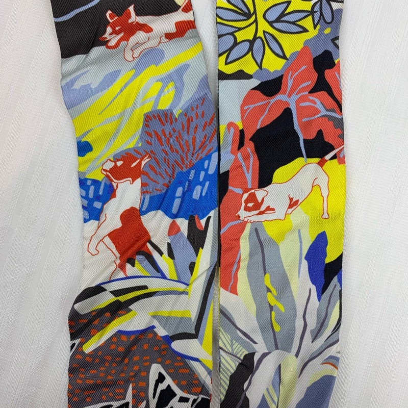 愛馬仕/Hermes Twilly自由之城絲帶綁帶 狗狗圖案很特別-7