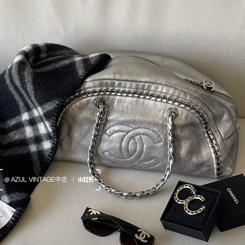 CHANEL 波士頓/保齡球包 旅行包機場包✈️香檳金牛皮手提肩背包-1