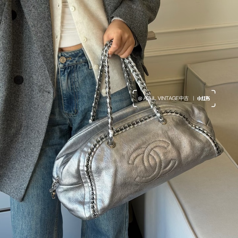 CHANEL 波士頓/保齡球包 旅行包機場包✈️香檳金牛皮手提肩背包-4