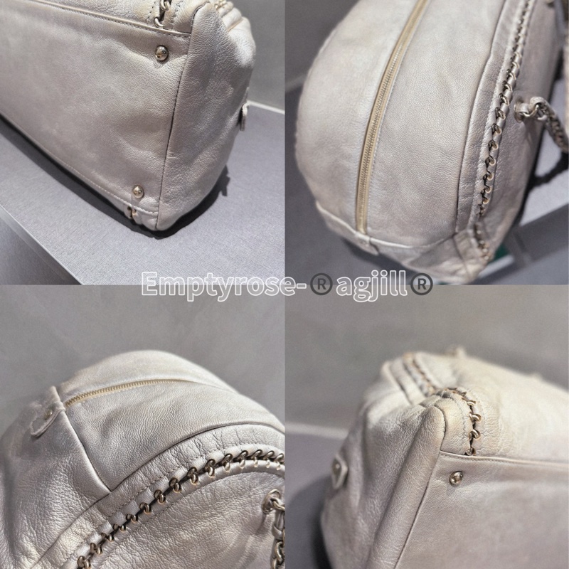 CHANEL 波士頓/保齡球包 旅行包機場包✈️香檳金牛皮手提肩背包-6