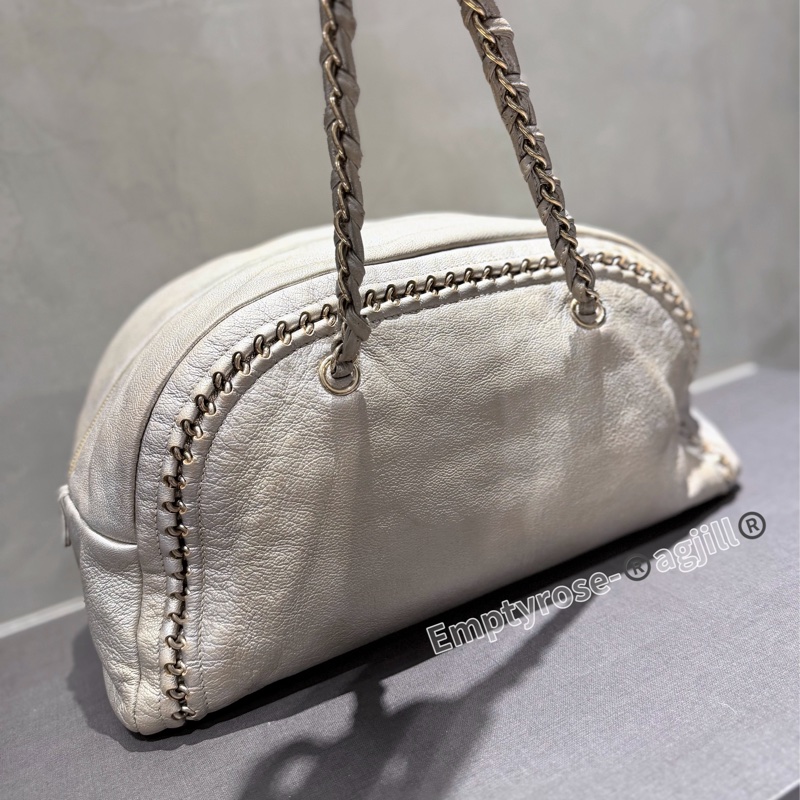 CHANEL 波士頓/保齡球包 旅行包機場包✈️香檳金牛皮手提肩背包-7