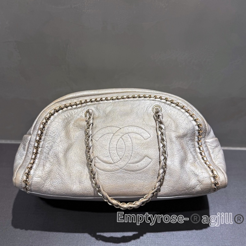 CHANEL 波士頓/保齡球包 旅行包機場包✈️香檳金牛皮手提肩背包-10