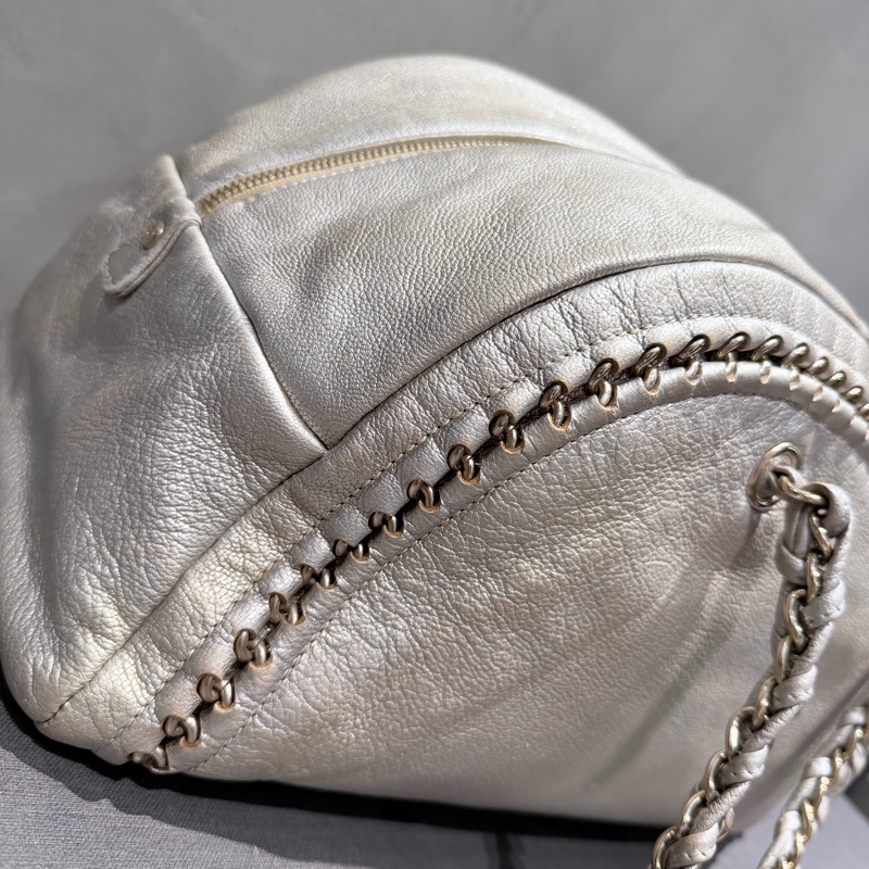 CHANEL 波士頓/保齡球包 旅行包機場包✈️香檳金牛皮手提肩背包-12