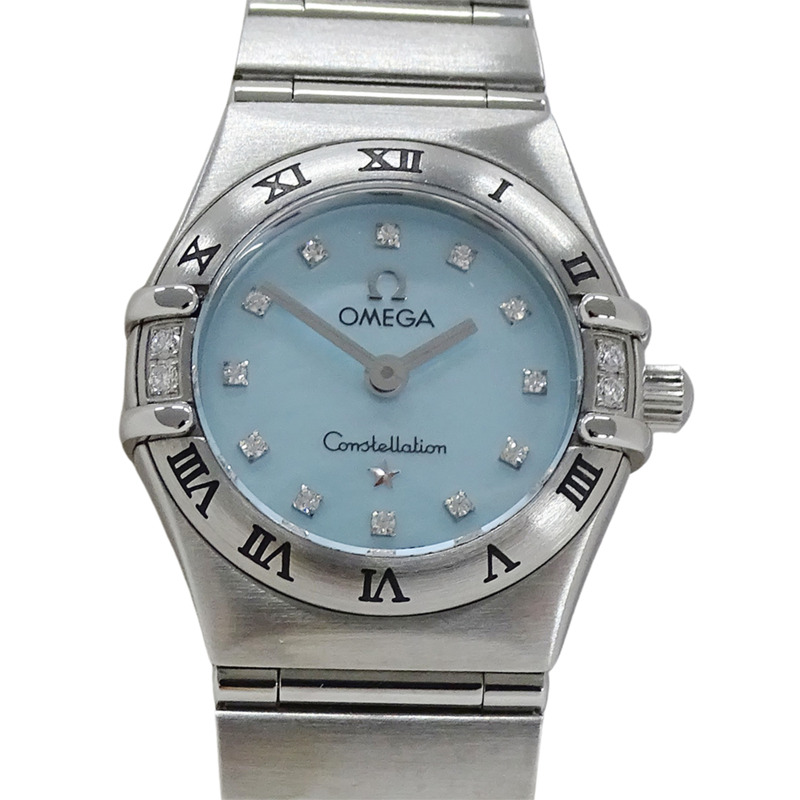 歐米茄星座系列迷你 1567.86 女士腕錶，品牌名稱，鑽石，藍色錶殼，石英機芯，不銹鋼 (SS)，銀色，拋光。-1