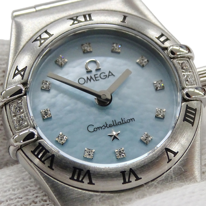 歐米茄星座系列迷你 1567.86 女士腕錶，品牌名稱，鑽石，藍色錶殼，石英機芯，不銹鋼 (SS)，銀色，拋光。-8
