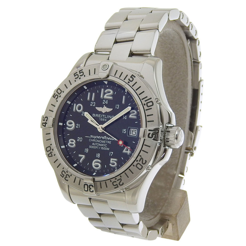 近全新百年靈超級海洋日期計時表 A17360 黑色錶盤不鏽鋼自動上鍊 42 毫米男士腕錶-1