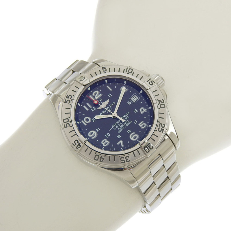 近全新百年靈超級海洋日期計時表 A17360 黑色錶盤不鏽鋼自動上鍊 42 毫米男士腕錶-5