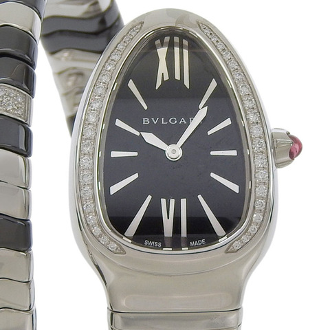 近全新寶格麗 (BVLGARI) Serpenti Tubogas 蛇形單螺旋腕錶 SP35S SP35BBSDBCSD1 鑽石
